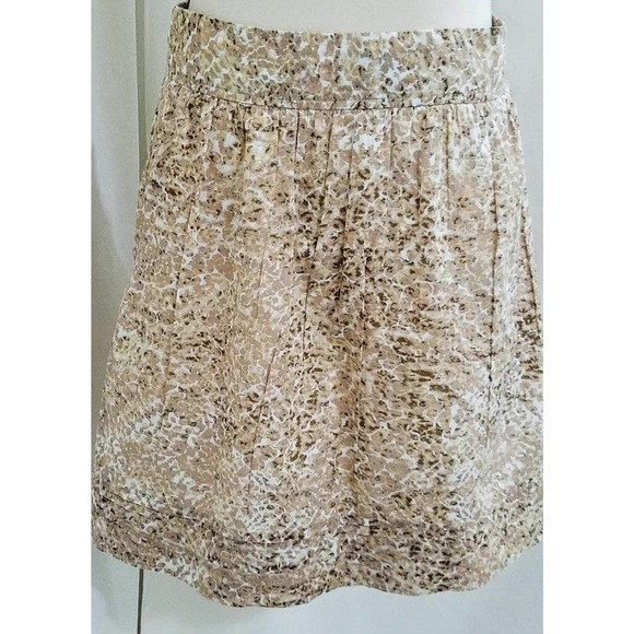 ANN TAYLOR LOFT Brown Beige Watercolor Leopard Animal Print Cotton Skirt 10 - Picture 2 of 6